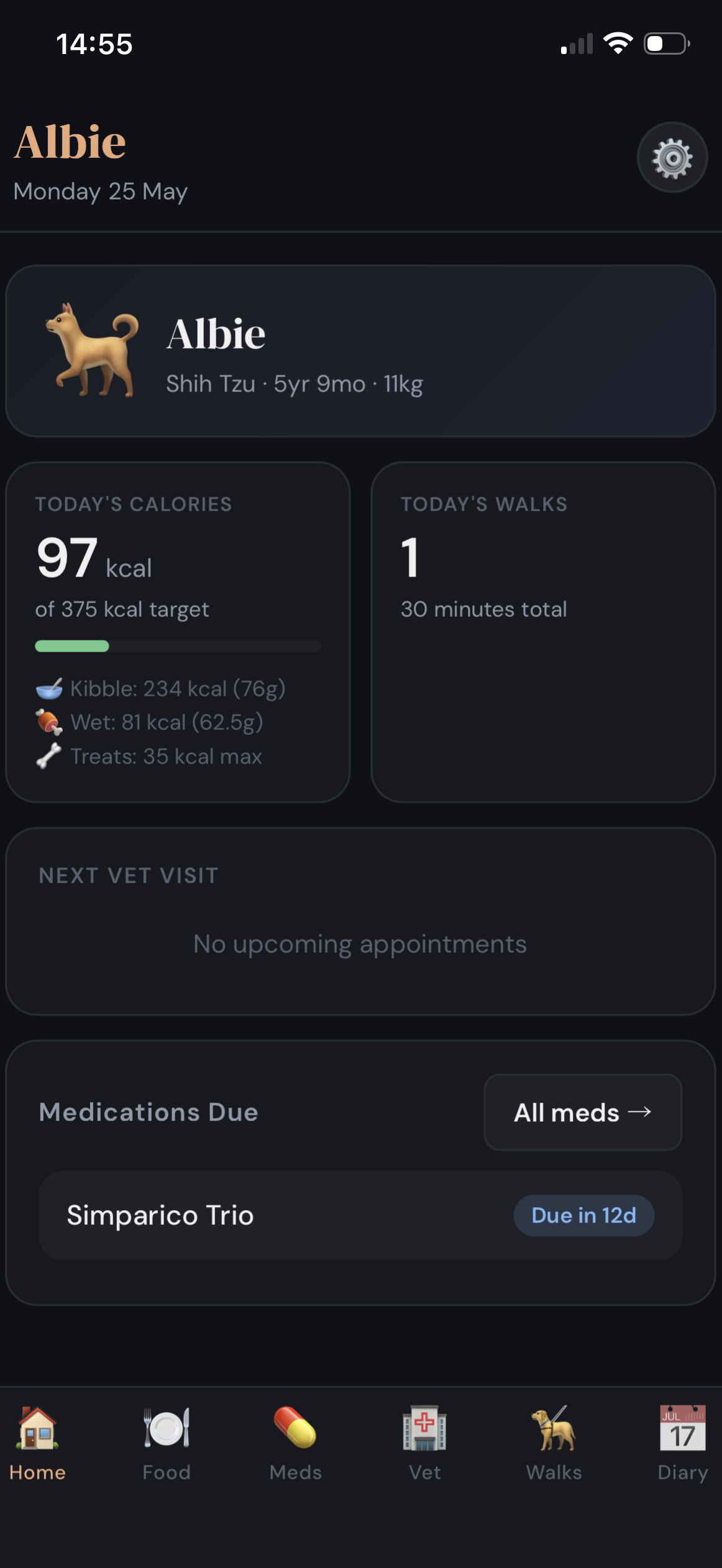 Albie dog care app on iPhone